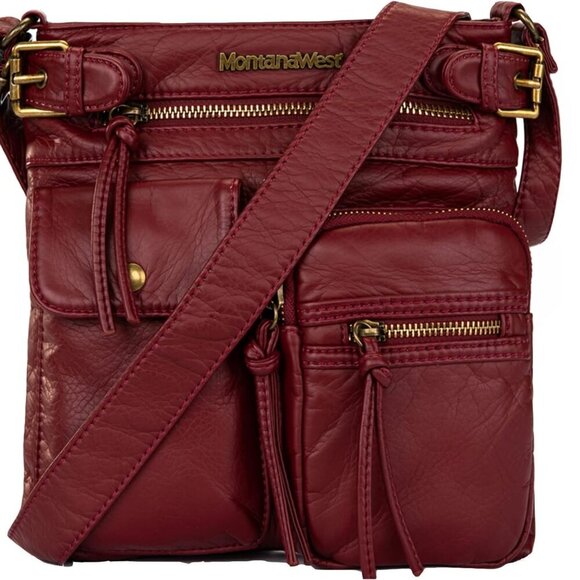 Crossbody Bag for Women Soft Washed Leather Multi Pocket crossbody handbags - Picture 1 of 6